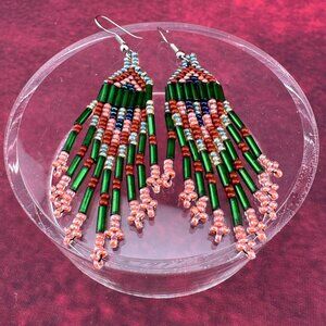 HANDMADE SEED BEAD FRINGE DANGLE EARRINGS